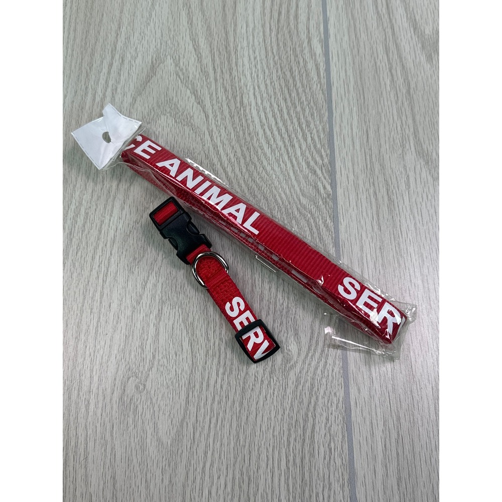 Service Animal Leash and Collar Set Red Nylon Small Adjustable Dog Gear